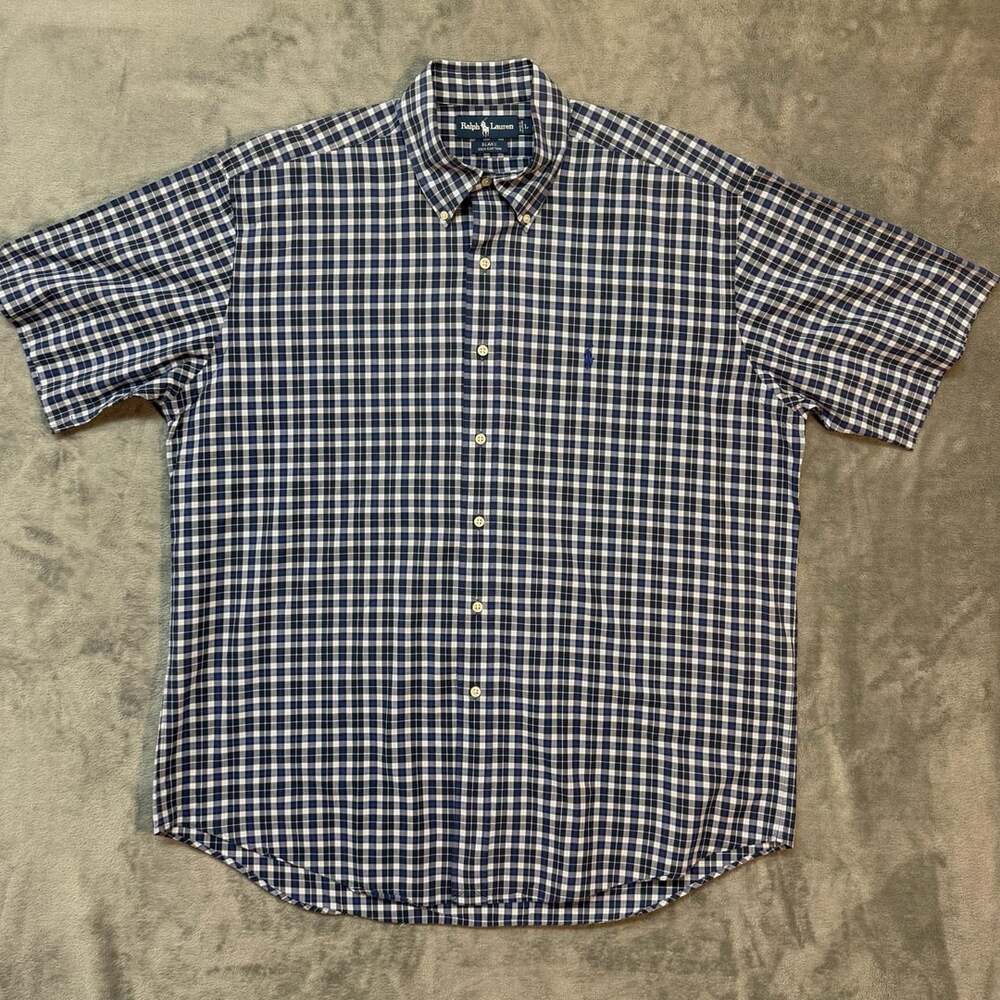 Polo Ralph Lauren Blue Plaid Short Sleeve Button Up Shirt Size L